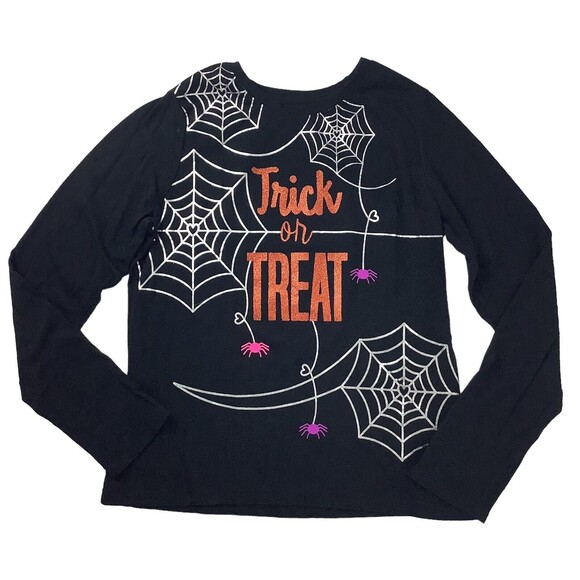 Halloween Girls XL XXL 14-18 Black Long Sleeve Top Spiders Web Trick or Treat - Picture 1 of 5